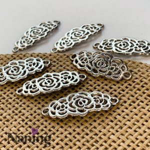 Összekötőelem/köztes - rózsamintás - 15x30mm - antik ezüst